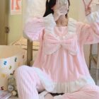 Lace Flannel Bow Homewear - Kawaii Clothes word1