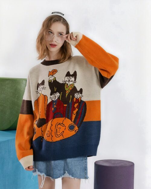 Cat Reunion Sweater - Retro Aesthetic