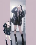 Floral Design Hooded Jacket - Harajuku Aesthetic jacket on model.