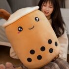 Large bubble tea plushie with tapioca pearls, a popular bubble tea plushies item.