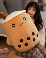 Large bubble tea plushie with tapioca pearls, a popular bubble tea plushies item.