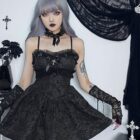 Dark Rose Lace Sling Dress - Gothic Aesthetic word2