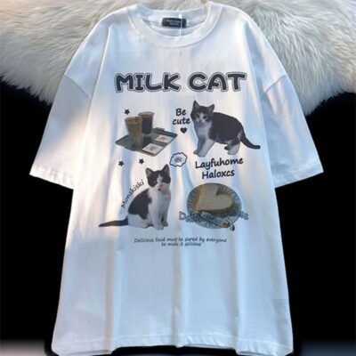 Milk Cat T-Shirt - Cutecore Aesthetic