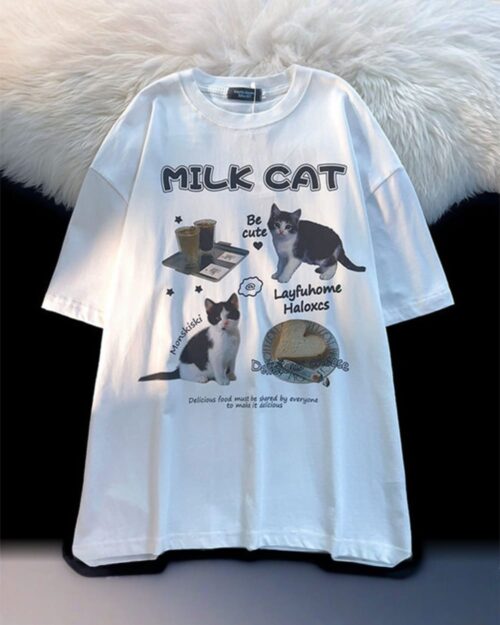 Milk Cat T-Shirt - Cutecore Aesthetic