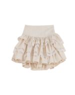 Cream-colored ruffled kawaii clothing set skirt with lace details.