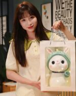 Kawaii bunny plushie, Cotton the Adventurous Rabbit, displayed in a gift box.