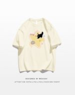 Scaredy-cat t-shirt featuring cute cartoon characters on a cream-colored shirt.