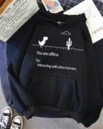 Black dinosaur gamer hoodie featuring a 'You are offline' graphic and text.