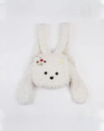 White plushie backpack, Korean style, featuring buttons and a star detail.
