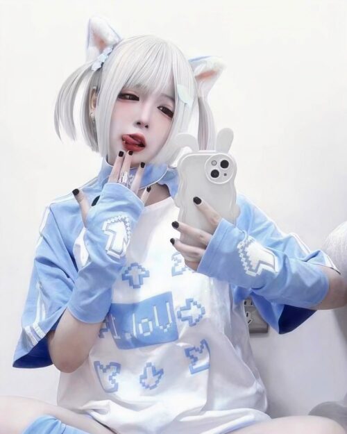 Sky Blue Gaming Tee - Harajuku Aesthetic