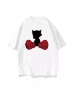 Astro silhouette t-shirt featuring a black cat with red boxing gloves on a white background.