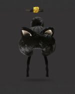 MIAA Fox Ears Plush Winter Hat, black fox ears headwear with fluffy details.