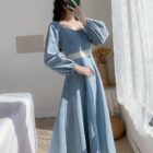 Retro Square Collar Dress - French Aesthetic word1