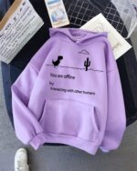 No Internet Dinosaur hoodie featuring a T-Rex icon and 'offline' message.