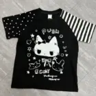 Cute Black & White Tees featuring a goth punk aesthetic with cat and star graphics.