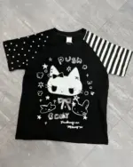 Cute Black & White Tees featuring a goth punk aesthetic with cat and star graphics.