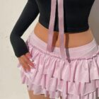 Bowed Pink Ruffled Skirt - Coquette Aesthetic word2