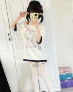 White harajuku kawaii t-shirt with cute cartoon designs.