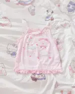 Pink mezzo piano tank top featuring Hello Kitty and My Melody designs.