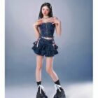 Laced Denim Mini Skirt - Y2K Aesthetic word2