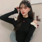 Laced Hollow-out Long-sleeved Top word3