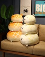 Stack of kawaii melonwan plushies with checkered patterns and cute faces.