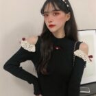 Laced Hollow-out Long-sleeved Top word3