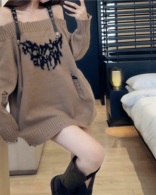 Off-shoulder Sweater - Gothic Aesthetic