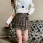 Laced Pleated Skirt - Korean Aesthetic word2