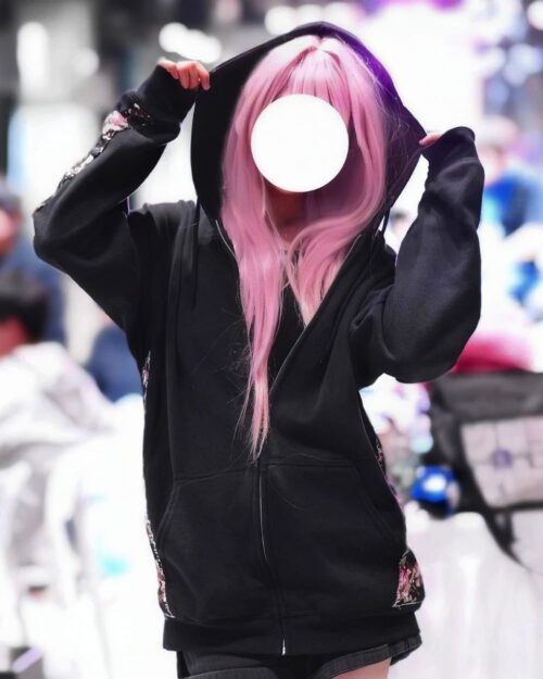 Floral Design Hooded Jacket – Harajuku aesthetic jacket worn by a model.