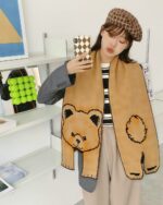 Cartoon animal scarf featuring a bear design, perfect for winter.