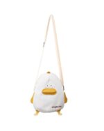 White cartoon messenger bag with a duck design and shoulder strap.