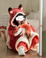 Coral Fleece Long Thickened Nightgown featuring a cute fox kawaii animal nightgown.
