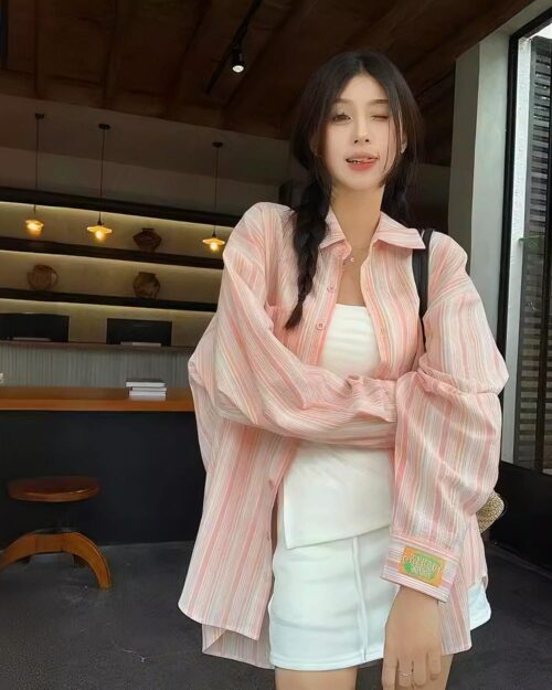 Long-sleeved Striped Casual Shirt - Korean Aesthetic