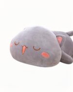 Gray mochi peach cat plushie, soft and cuddly with embroidered details.