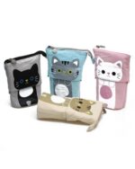 Set of Kawaii Foldable Cat Pencil Cases - Neko Collection, cute cat designs.