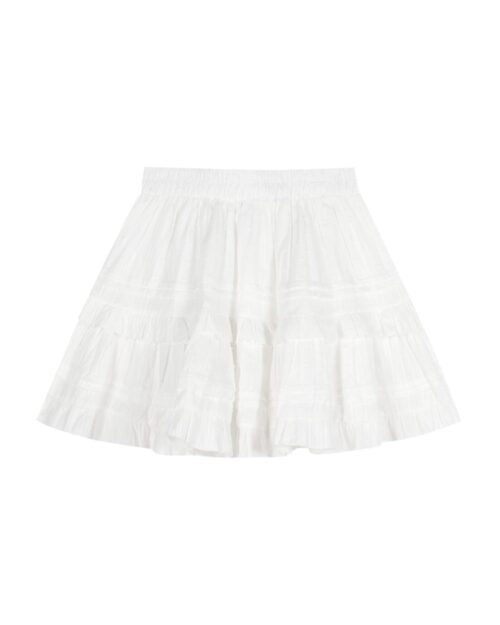 White coquette ballet skirt with tiered layers and an elastic waistband.