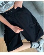 Black Casual Loose Shorts - Korean Aesthetic with pockets and drawstring.