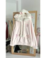 Loose Little Lamb Hoodie - Kawaii Aesthetic, pink zip-up hoodie with lamb embroidery and accents.