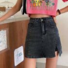 High Waist Denim Skirt - Y2K Aesthetic word1