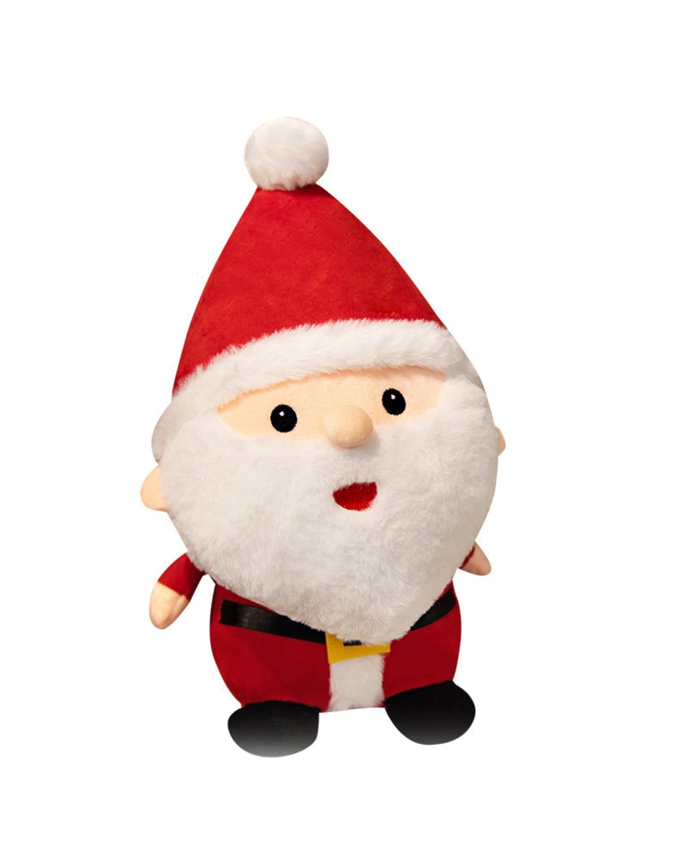 Festive christmas plushie decor featuring a smiling Santa figure.