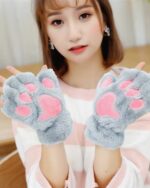 Neko Paw Gloves - Winter Collection, blue paw-print mittens shown on hands.