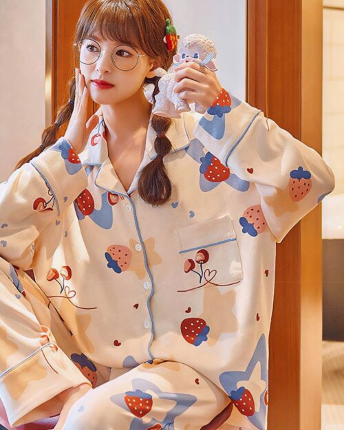 Strawberry Lamb Pajamas - Kawaii Clothes featuring a cute print, comfortable pajamas.