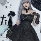 Dark Rose Lace Sling Dress - Gothic Aesthetic word2