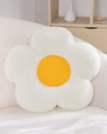 Kawaii thick flower seat cushion, plush yellow and white flower design.