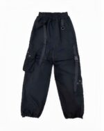 Black detachable y2k aesthetic pants with cargo pockets and adjustable straps.