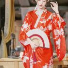 Satin-Fabric Light Kimono - Japanese Floral Design word3