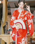 Satin-Fabric Light Japanese Floral Kimono featuring a vibrant floral design.