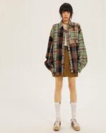 Y2k aesthetic plaid shirt, a long-sleeved flannel with a retro design.
