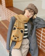 Cartoon animal scarf featuring a bear design, an animal winter scarf for cutecore style.